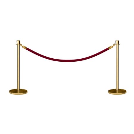 MONTOUR LINE Stanchion Post and Rope Kit Pol.Brass, 2 Crown Top 1 Maroon Rope C-Kit-2-PB-CN-1-PVR-MN-PB
